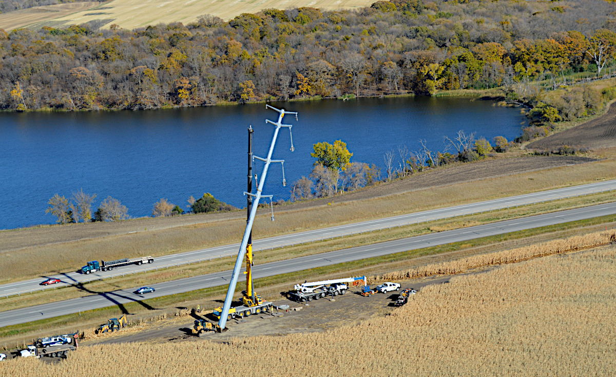 Construction of a transmission line near a highway